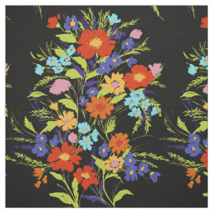 Colourful Painterly Wildflower Bouquet on Black Fabric