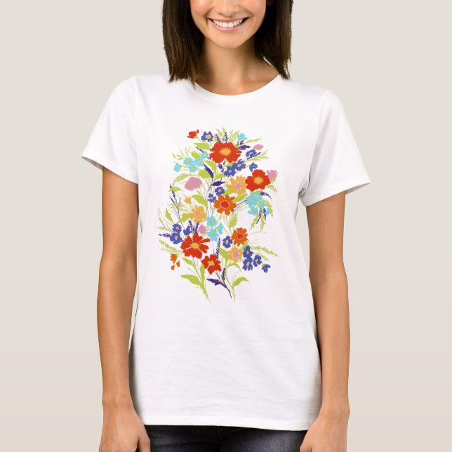 Colourful Painterly Wildflower Bouquet T-Shirt (Front)
