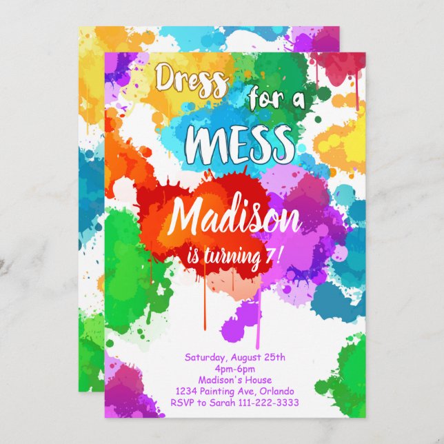 Colourful Painting Birthday Party Invitation (Front/Back)