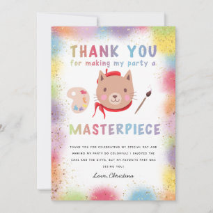 Colourful Painting Birthday Party Kitty Cat Thank You Card