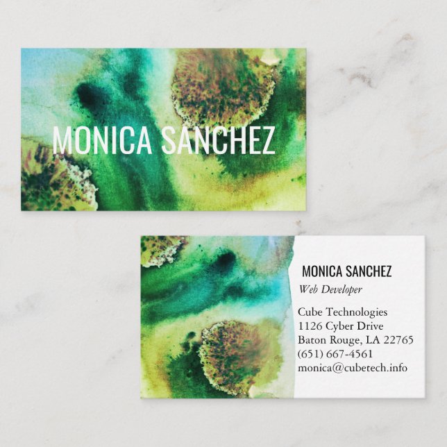 Colourful painting green gold abstract modern business card (Front/Back)