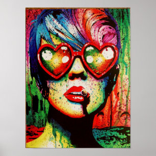 Colourful painting heart sunglasses poster