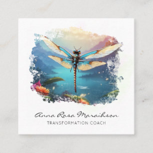 *~* Colourful painting  Lotus Abstract Dragonfly   Square Business Card