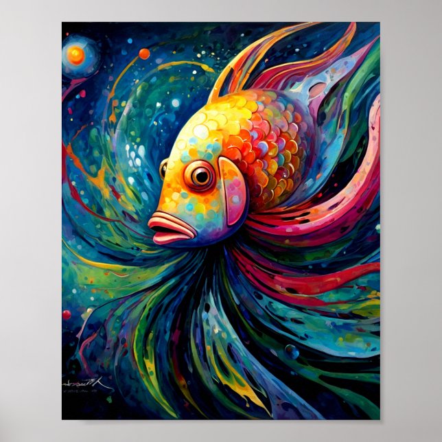 Colourful Painting of a Fish Poster (Front)