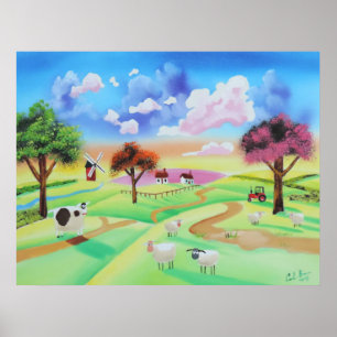 Colourful painting of cow and sheep Gordon Bruce Poster