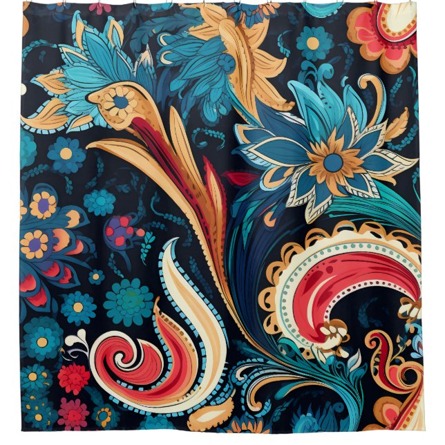 Colourful Paisley Boho Art Shower Curtain (Front)