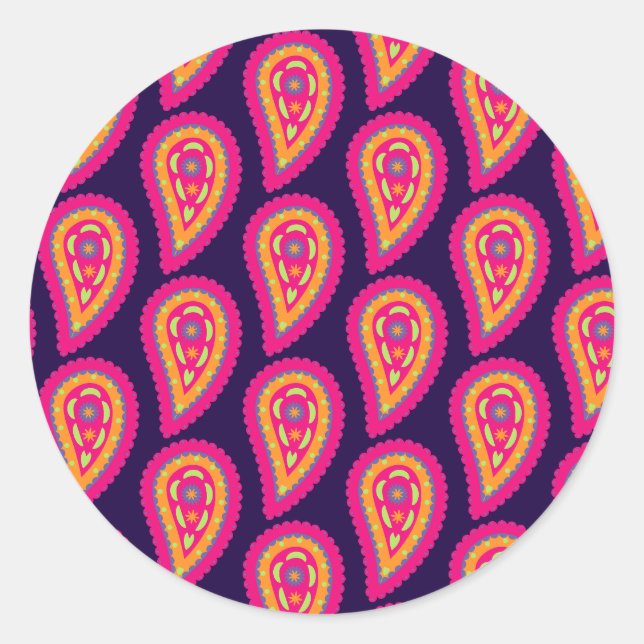 Colourful Paisley Classic Round Sticker (Front)