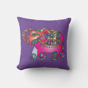 Colourful Paisley Elephant Drawing Cushion