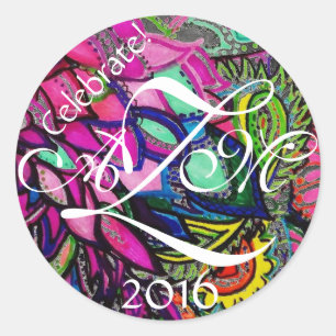 Colourful Paisley Feathers Bright and Colourful Classic Round Sticker