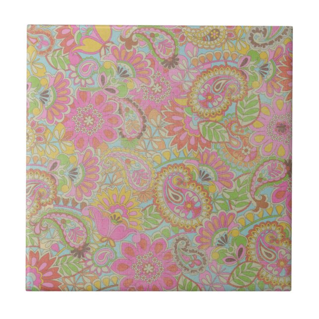 Colourful Paisley Floral botanical Flowers   Ceramic Tile (Front)