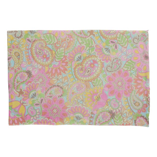 Colourful Paisley Floral botanical Flowers   Pillowcase (Front-Left)
