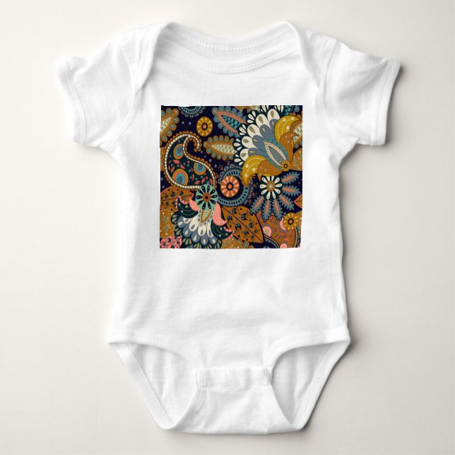 Colourful Paisley: Floral Indian Wallpaper. Baby Bodysuit (Front)