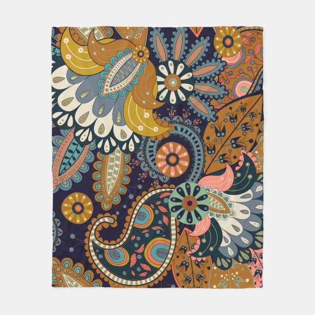 Colourful Paisley: Floral Indian Wallpaper. Fleece Blanket (Front)