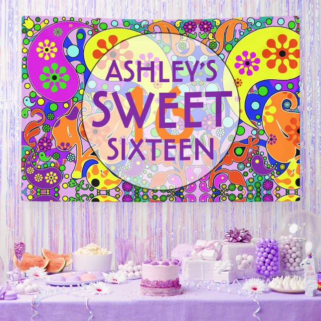 Colourful Paisley Floral Sweet 16 Birthday Banner (Creator Uploaded)