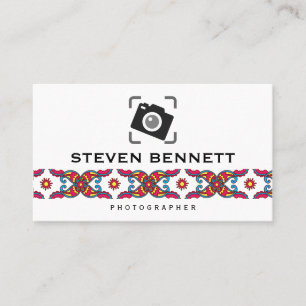 Colourful Paisley Flower   Photography Camera Icon Business Card
