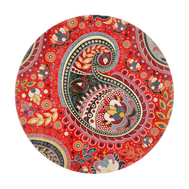 Colourful Paisley Indian Seamless Pattern Cutting Board (Front)