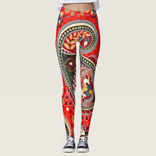 Colourful Paisley Indian Seamless Pattern Leggings (Front)