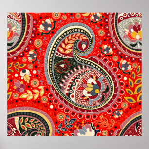 Colourful Paisley Indian Seamless Pattern Poster