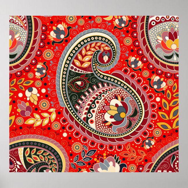Colourful Paisley Indian Seamless Pattern Poster (Front)