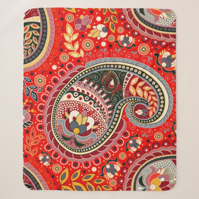 Colourful Paisley Indian Seamless Pattern Sherpa Blanket (Front)