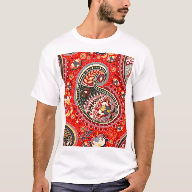 Colourful Paisley Indian Seamless Pattern T-Shirt (Front)