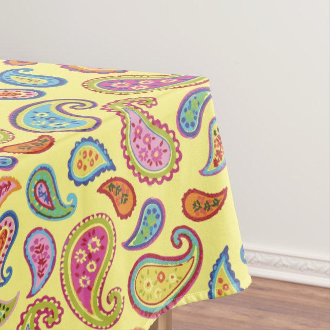 Colourful Paisley Kids Birthday Party Tablecloth (In Situ)