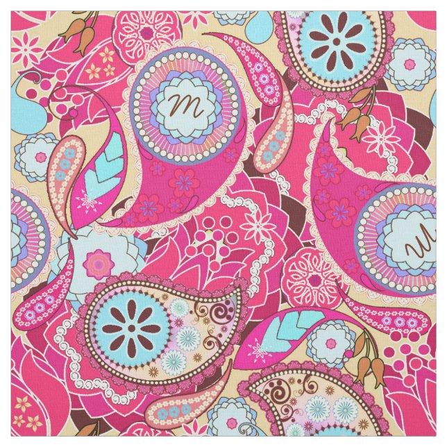 Colourful Paisley Monogram Hot Pink CPM Fabric (Swatch)