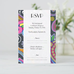 Colourful Paisley, Paisley Pattern, Wedding RSVP Card