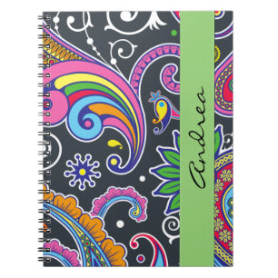 Colourful Paisley, Paisley Pattern, Your Name Notebook