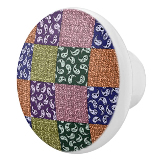 Colourful Paisley Patchwork Pattern Ceramic Knob (Right)