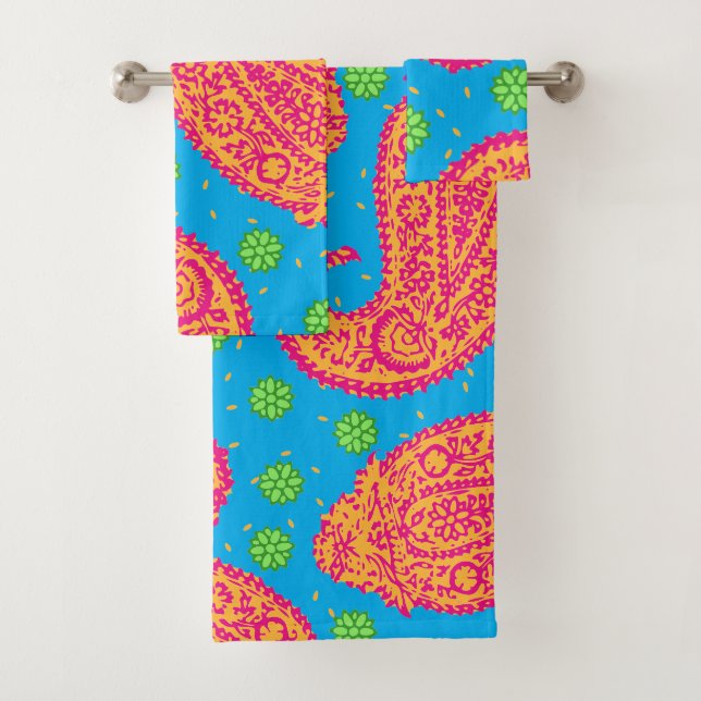Colourful Paisley Pattern Bath Towel Set (Insitu)