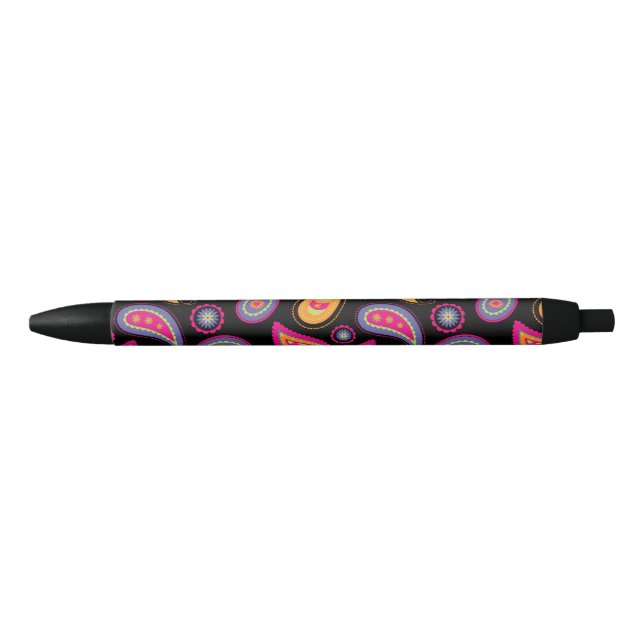 Colourful Paisley Pattern Black Ink Pen (Front)