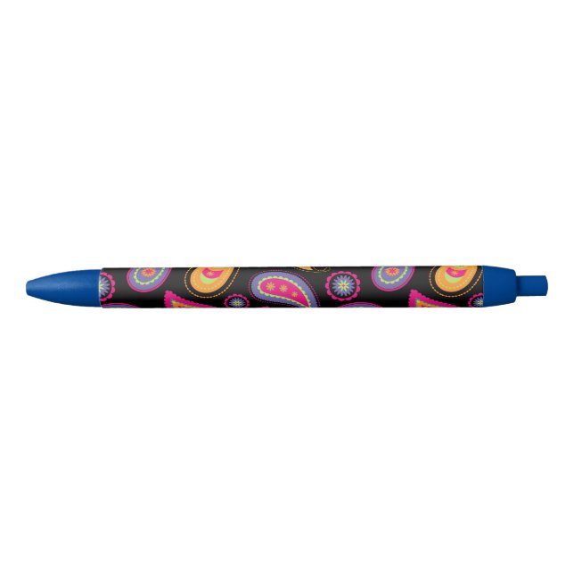 Colourful Paisley Pattern Black Ink Pen (Front)