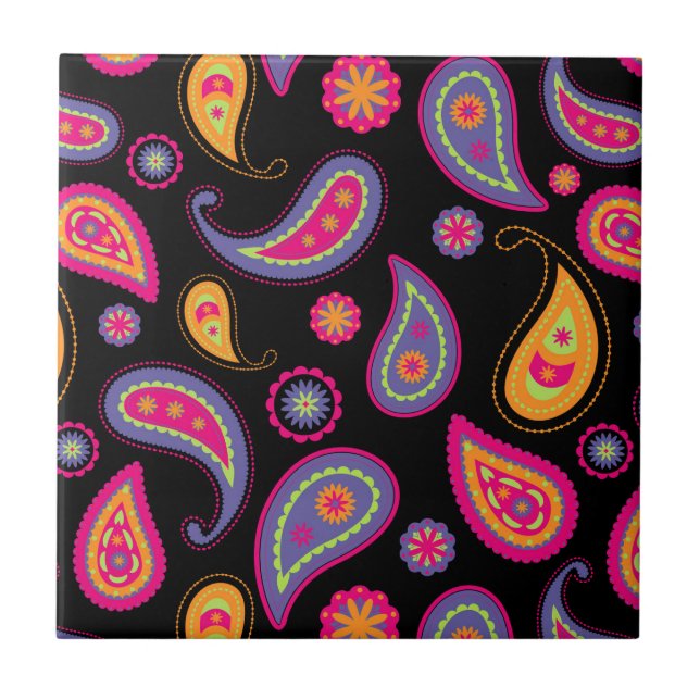 Colourful Paisley Pattern Ceramic Tile (Front)