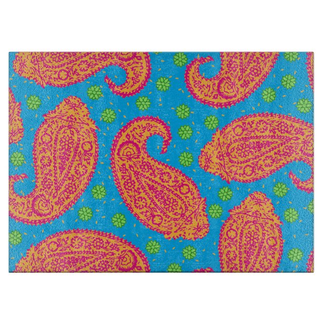 Colourful Paisley Pattern Cutting Board (Front)