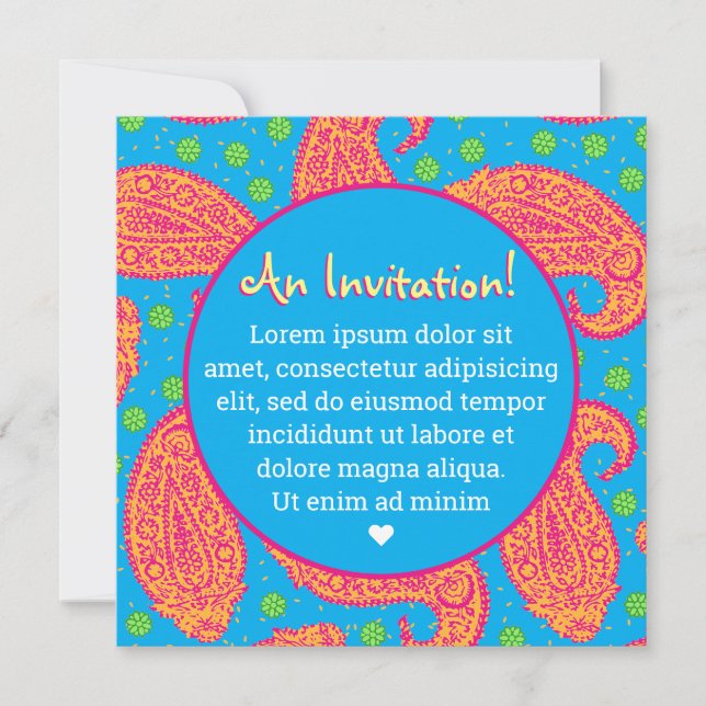Colourful Paisley Pattern Invitation (Front)