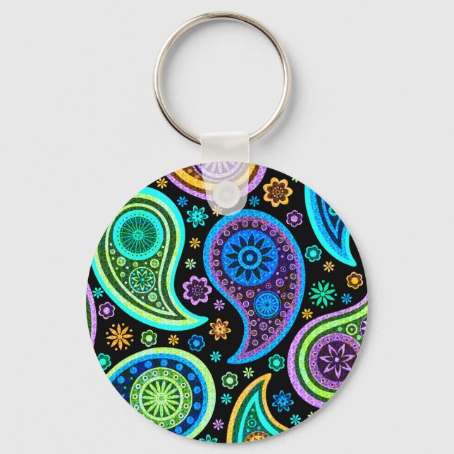 Colourful Paisley Pattern Key Ring (Front)