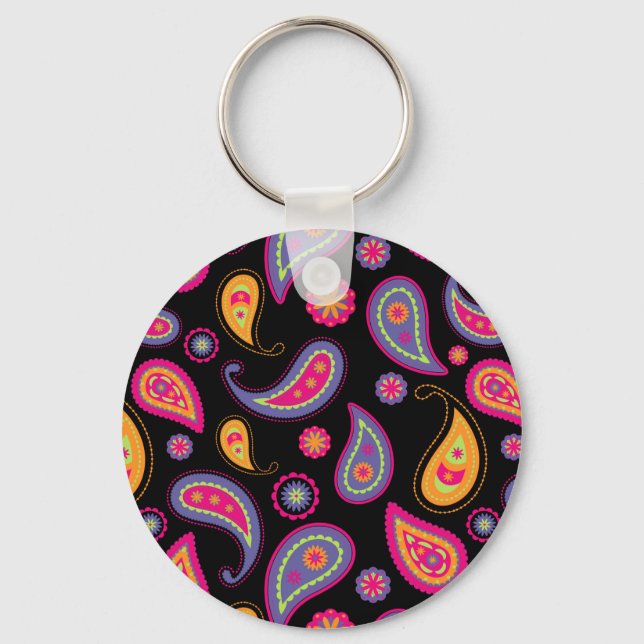 Colourful Paisley Pattern Key Ring (Front)