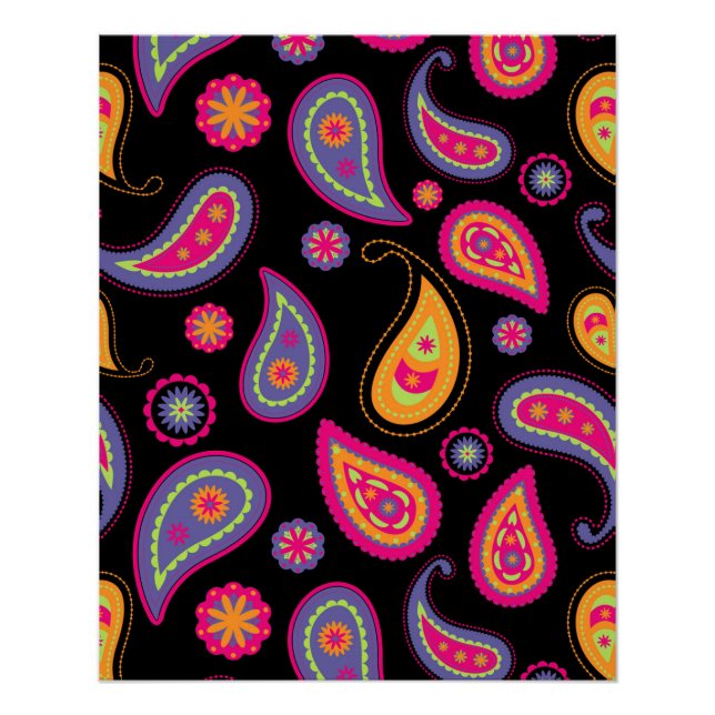 Colourful Paisley Pattern Poster (Front)