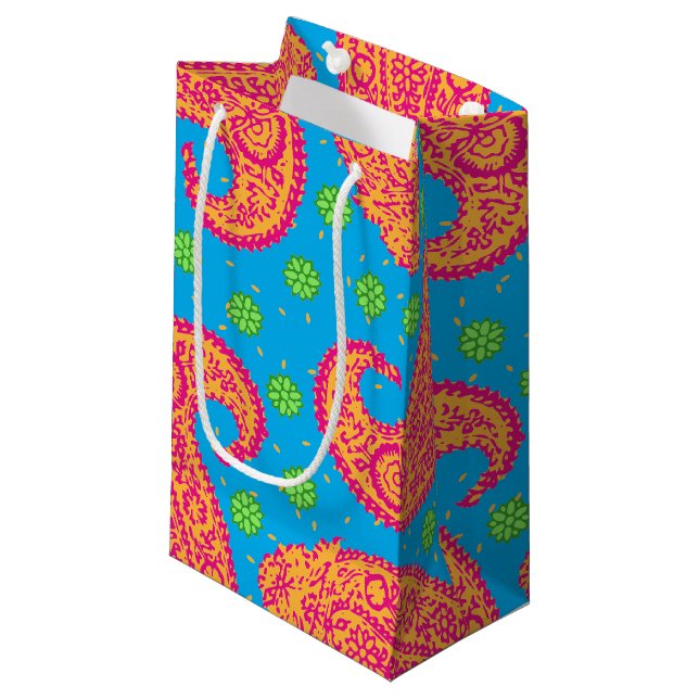 Colourful Paisley Pattern Small Gift Bag (Front Angled)