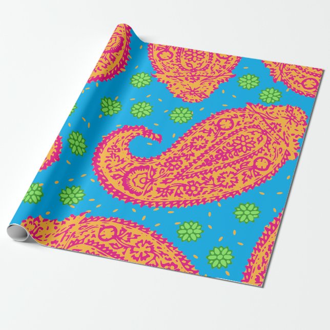 Colourful Paisley Pattern Wrapping Paper (Unrolled)