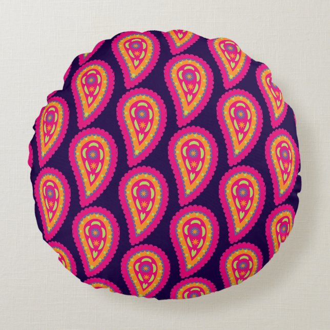 Colourful Paisley Round Cushion (Front)