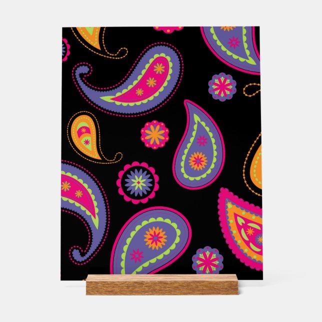 Colourful Paisley seamless Pattern Acrylic Sign (Front)