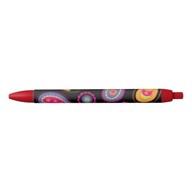 Colourful Paisley seamless Pattern Black Ink Pen (Front)