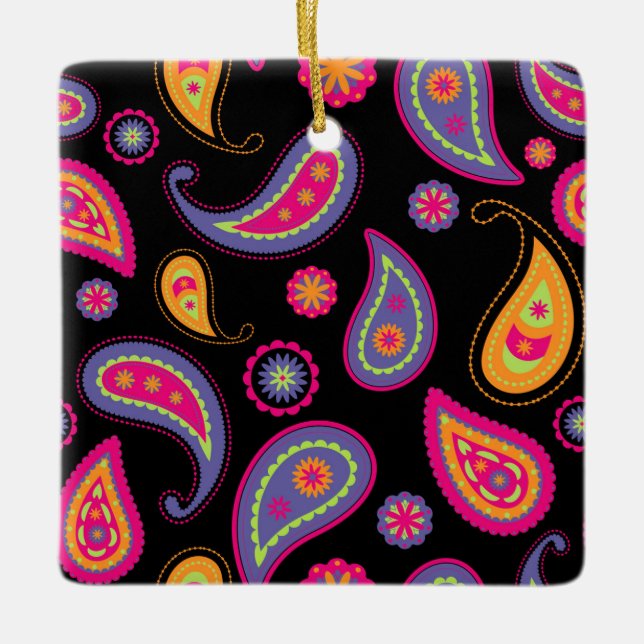 Colourful Paisley seamless Pattern Ceramic Ornament (Front)