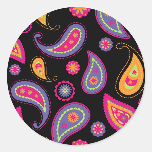 Colourful Paisley seamless Pattern Classic Round Sticker (Front)