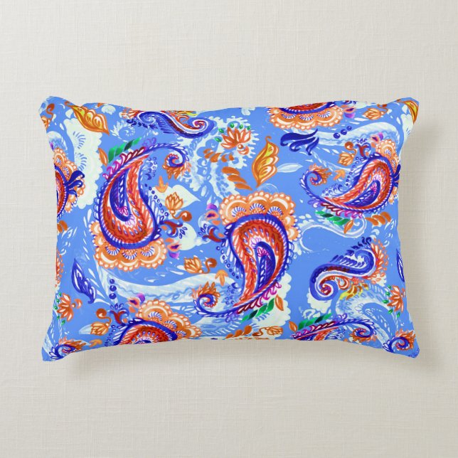 Colourful paisley seamless pattern decorative cushion (Front)