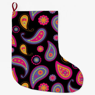 Colourful Paisley seamless Pattern Large Christmas Stocking