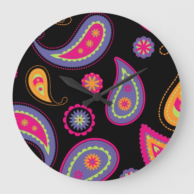 Colourful Paisley seamless Pattern Large Clock (Front)