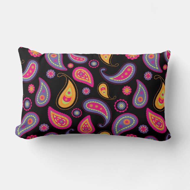 Colourful Paisley seamless Pattern Lumbar Cushion (Front)